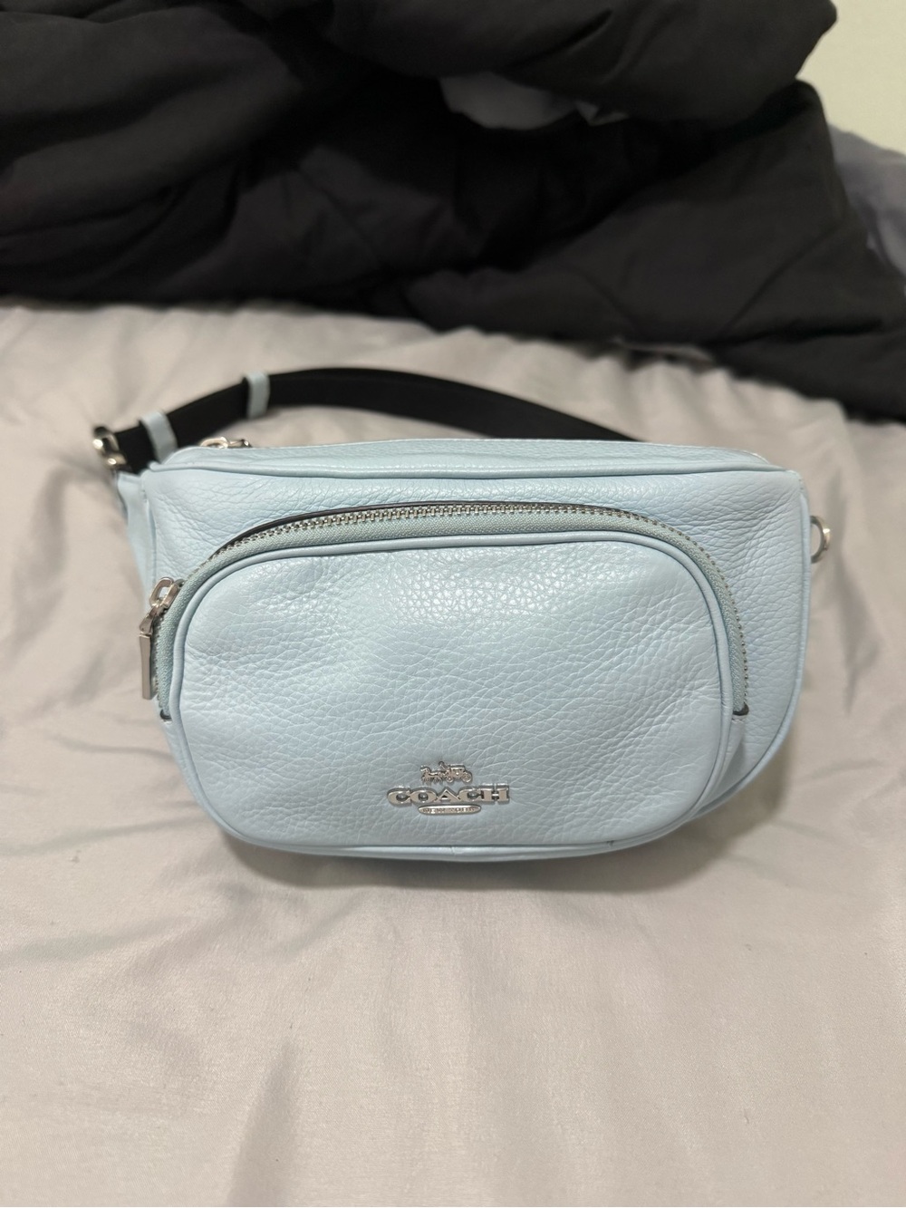Coach Light Blue Pebbled Leather Crossbody Belt Bag